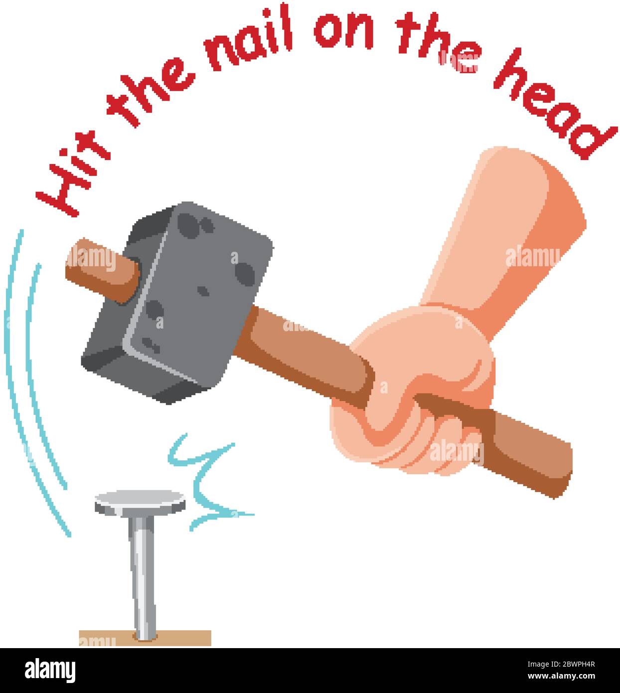 English idiom with picture description for hit the nail on the head on  white background illustration Stock Vector Image & Art - Alamy