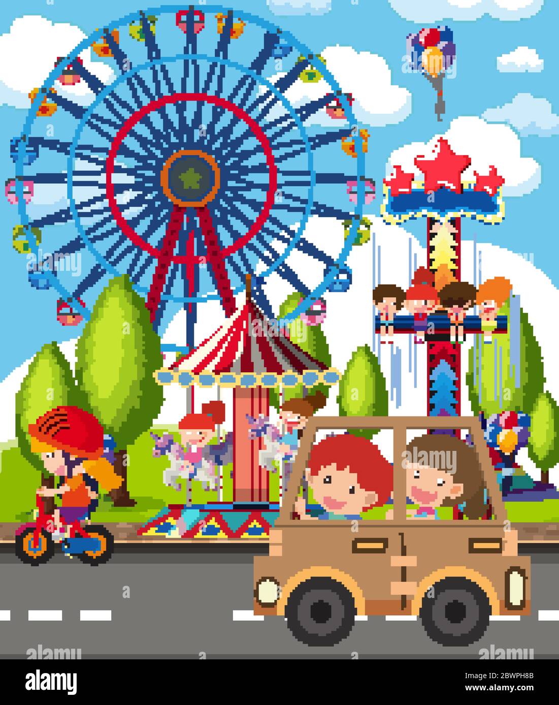Scene with many children playing in the park illustration Stock Vector ...