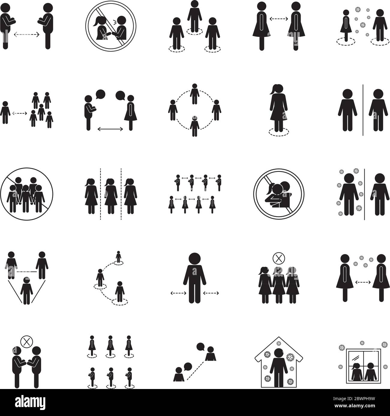 Social distancing silhouette style icon set vector design Stock Vector ...