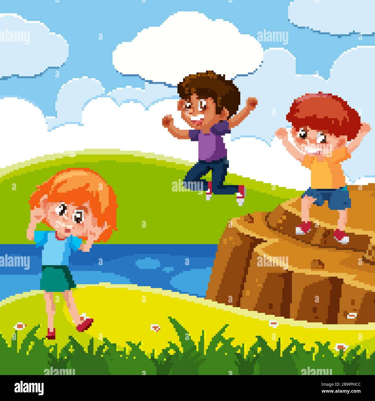 Boy playing in river Stock Vector Images - Alamy