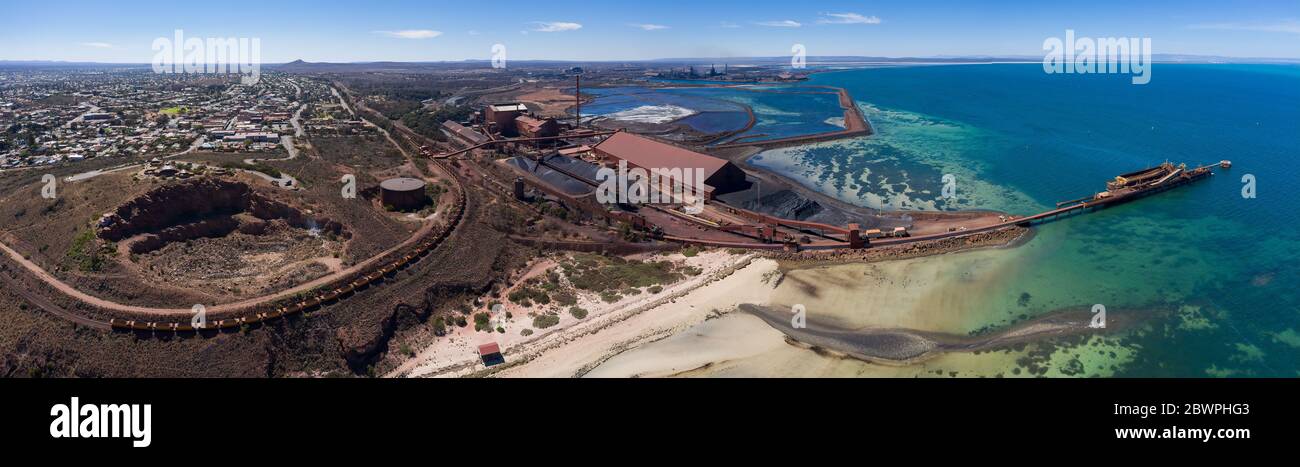 Sweeping panoramic view of the steelworks next to the town of Whyalla in South Australia Stock Photo
