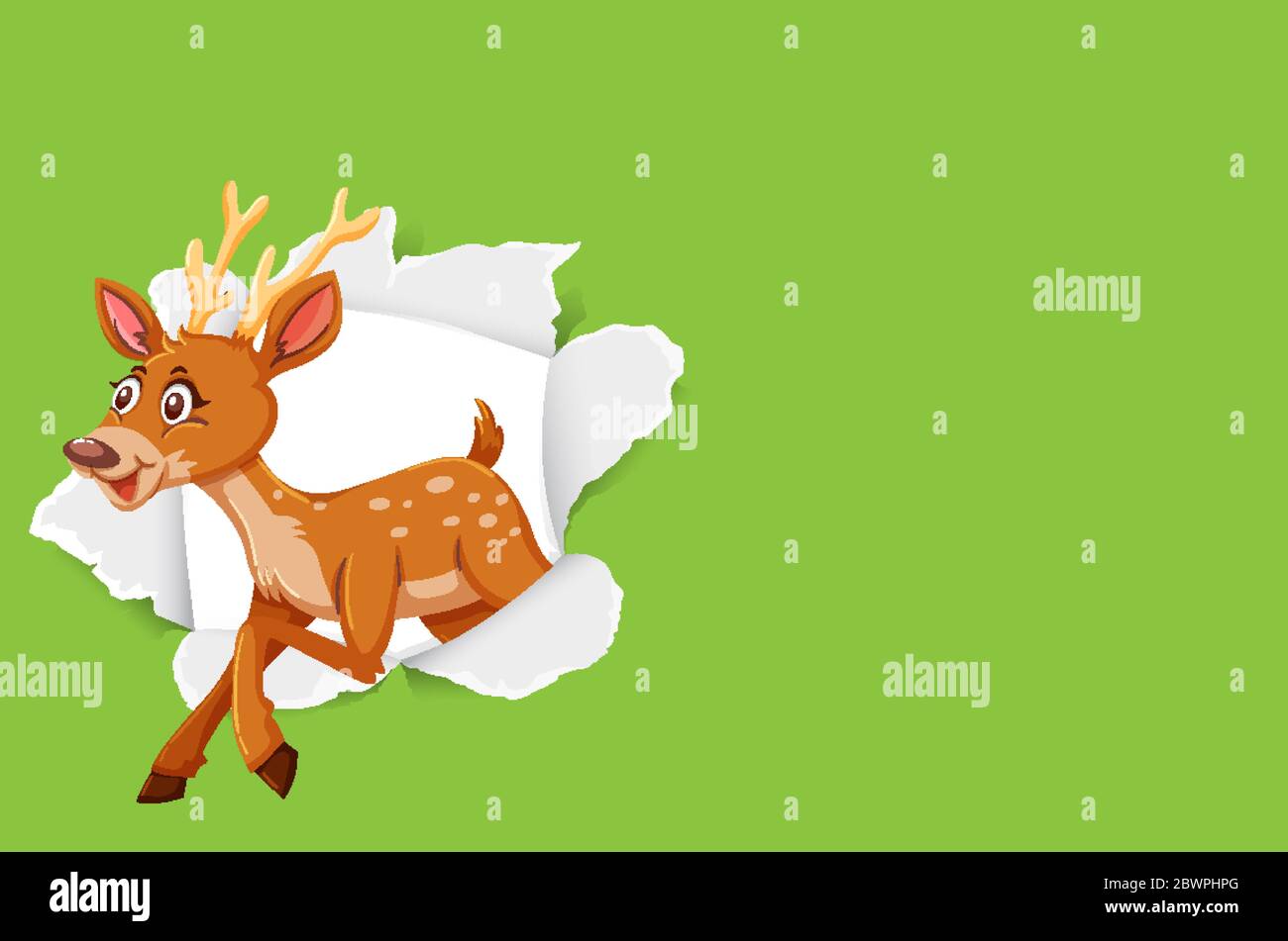 Background template design with wild deer on green paper illustration ...
