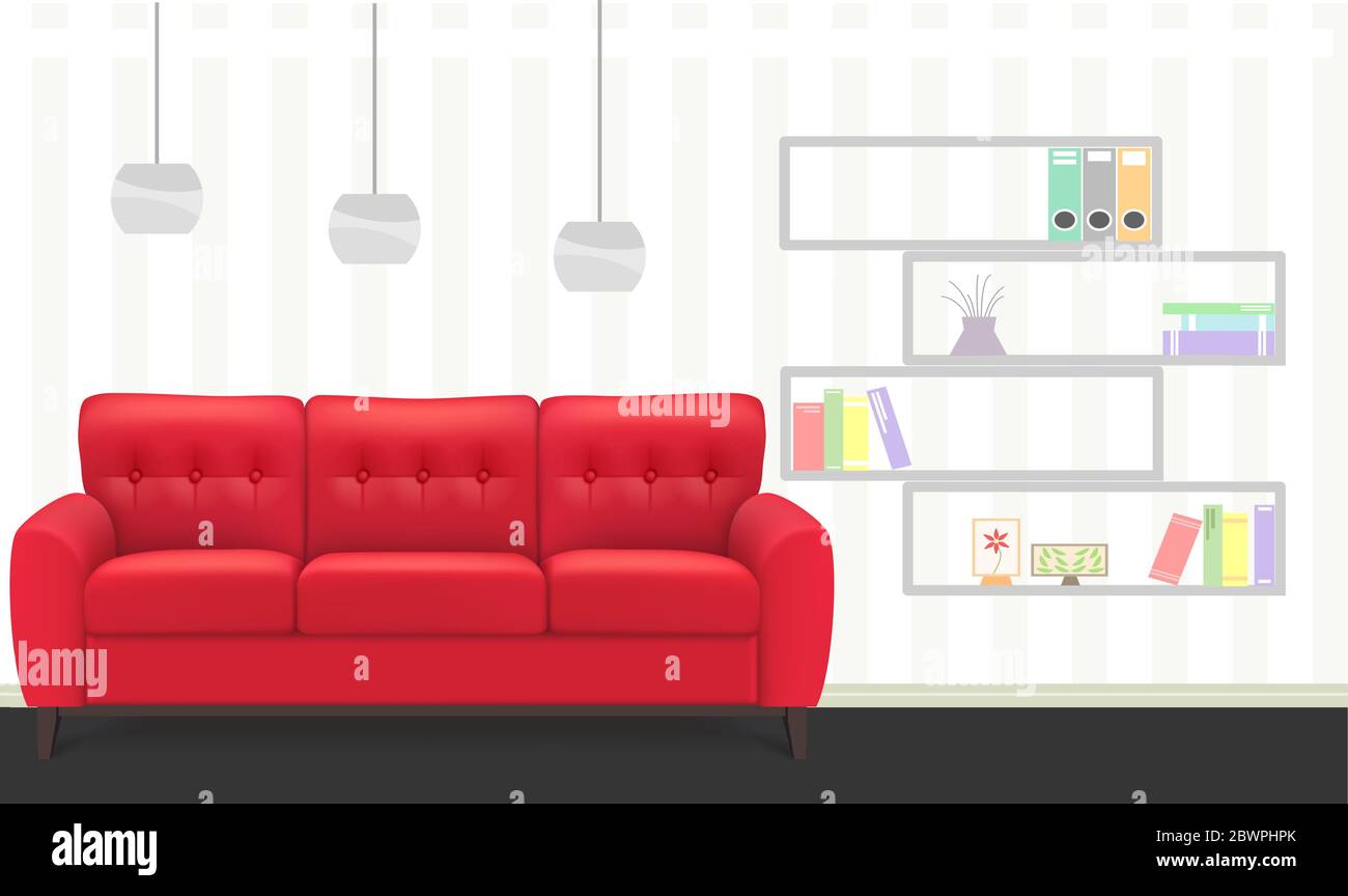 mock up illustration of red couch in a living room Stock Vector