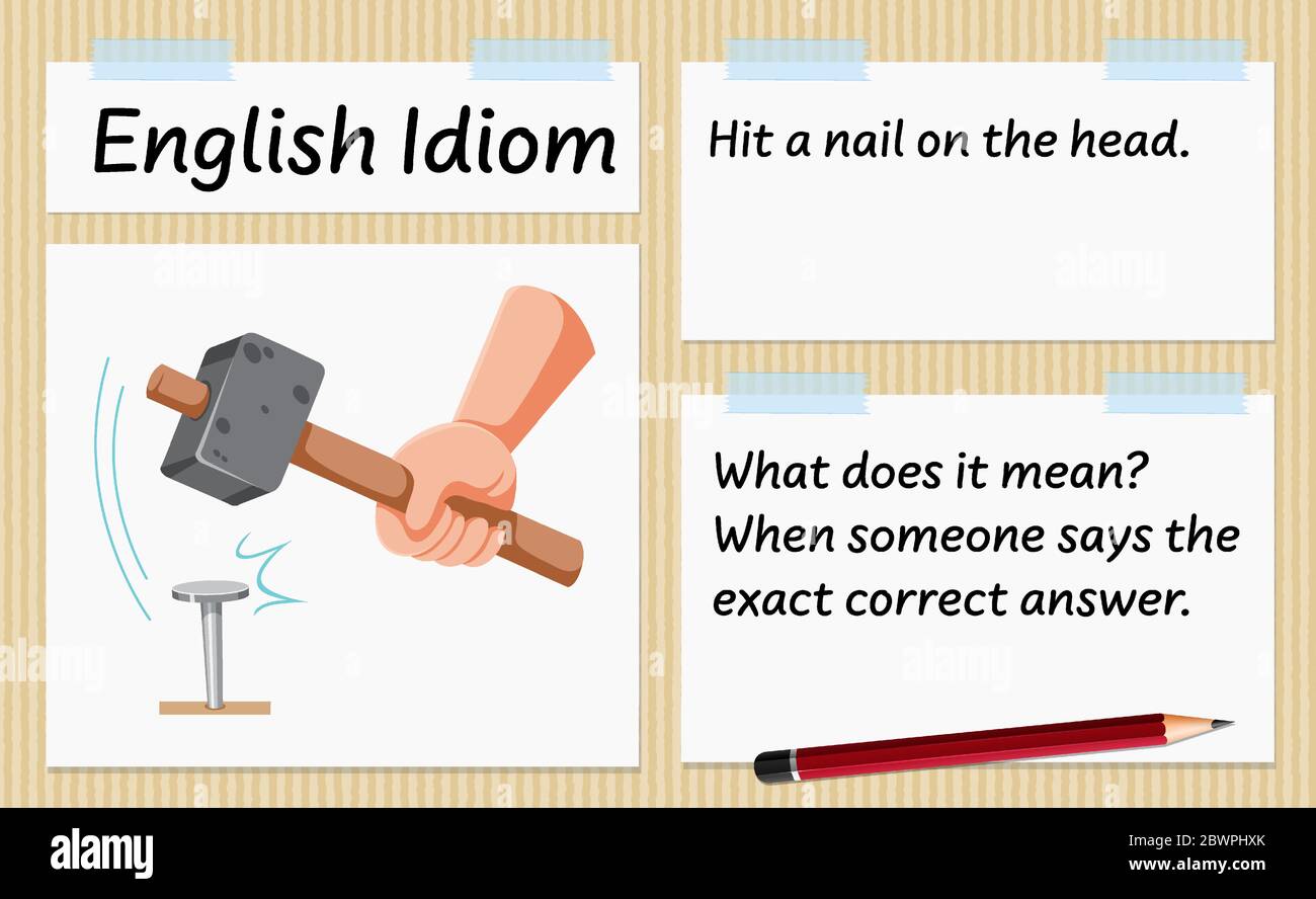 English idiom hit a nail on the head template illustration Stock Vector  Image & Art - Alamy