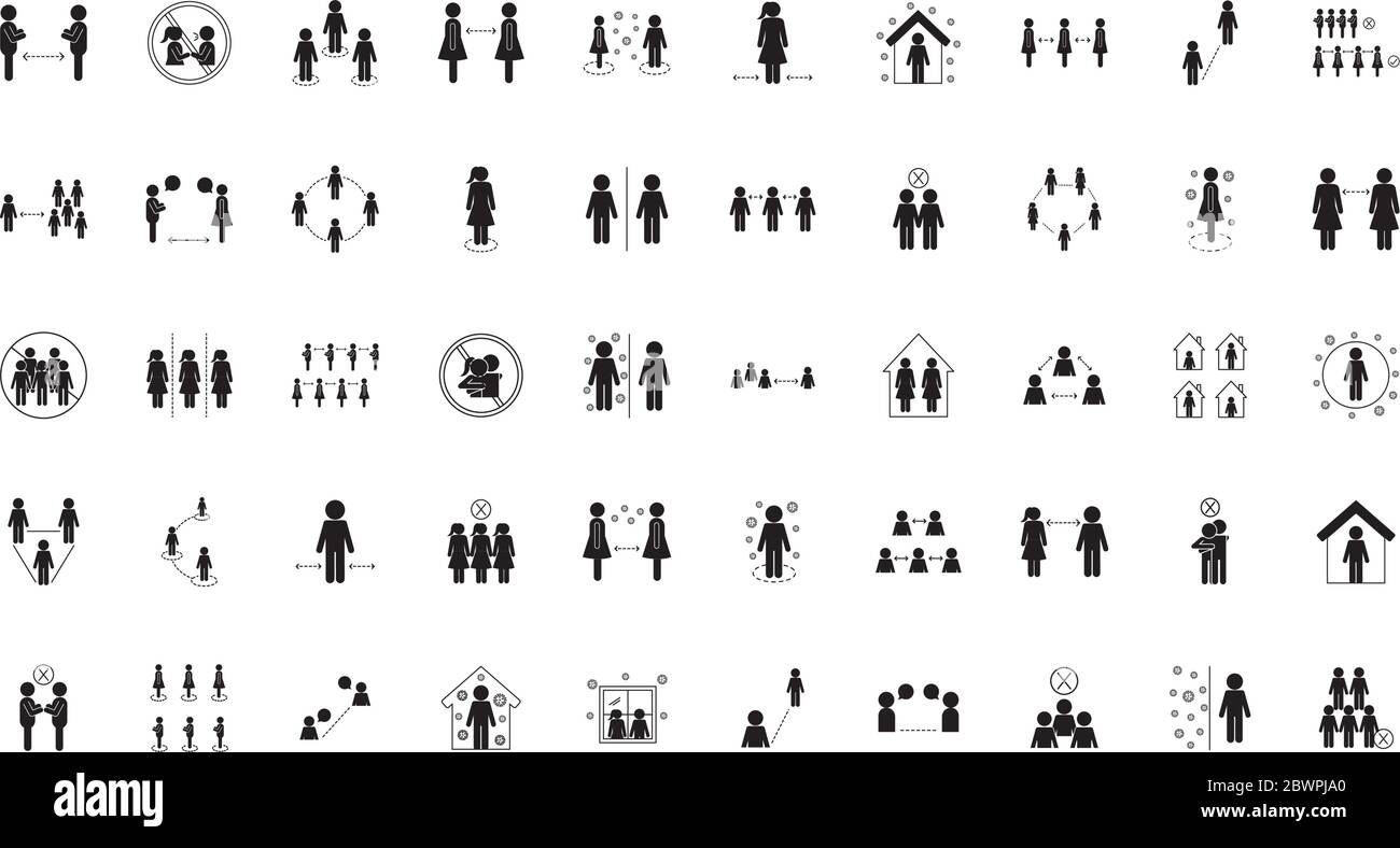 Social distancing silhouette style icon set vector design Stock Vector ...
