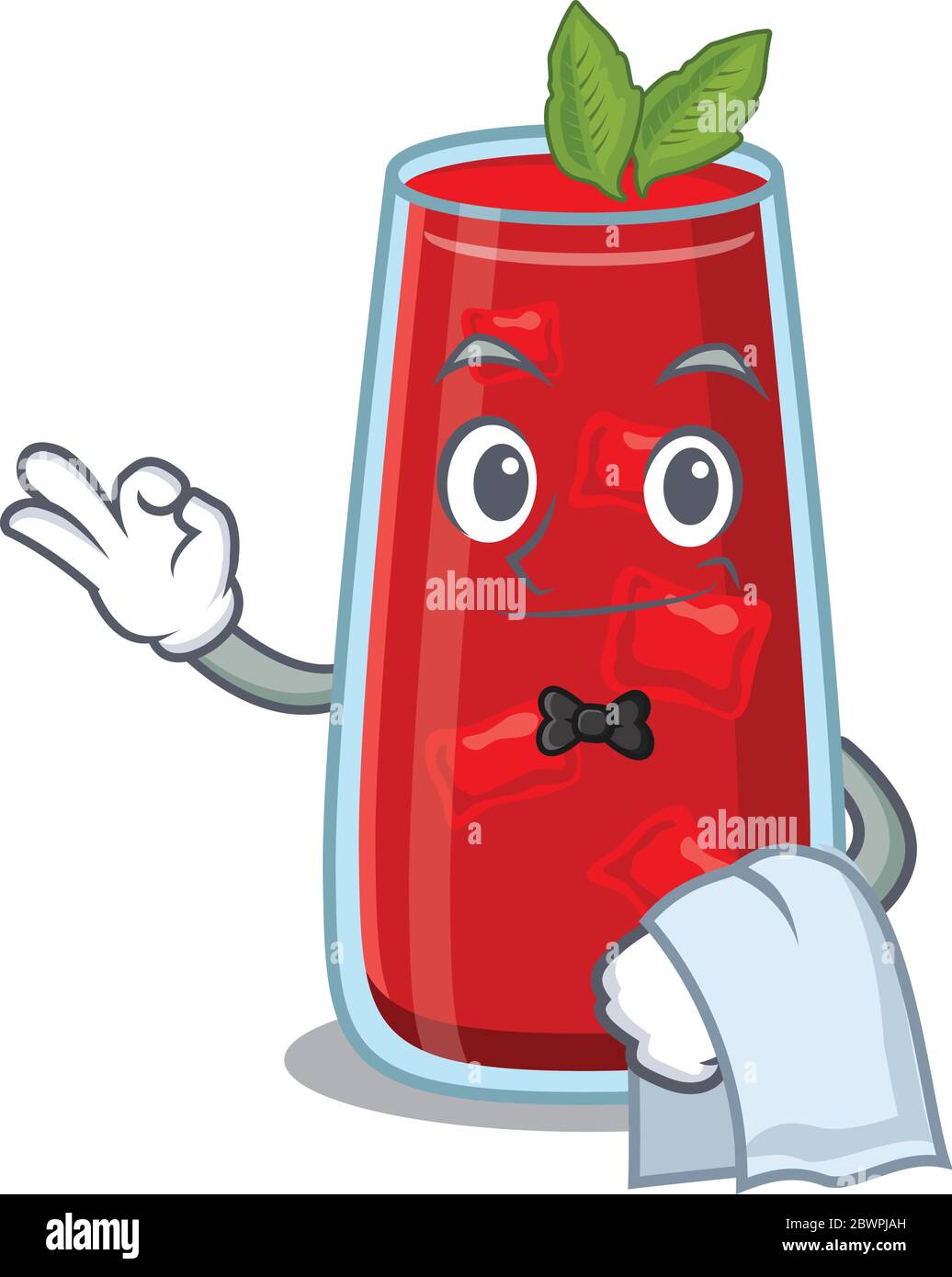 A cartoon picture of bloody mary cocktail waiter with a white napkin