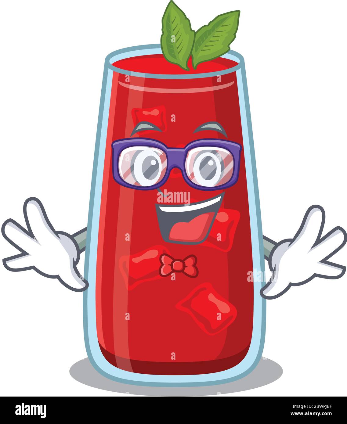 A cartoon drawing of geek bloody mary cocktail wearing weird glasses