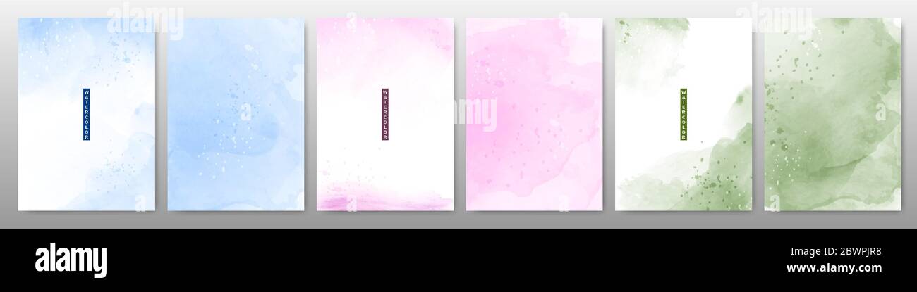 Set of soft bright watercolor background. Template used as being an element in the decorative design of banner, cover, card and brochure. Stock Vector