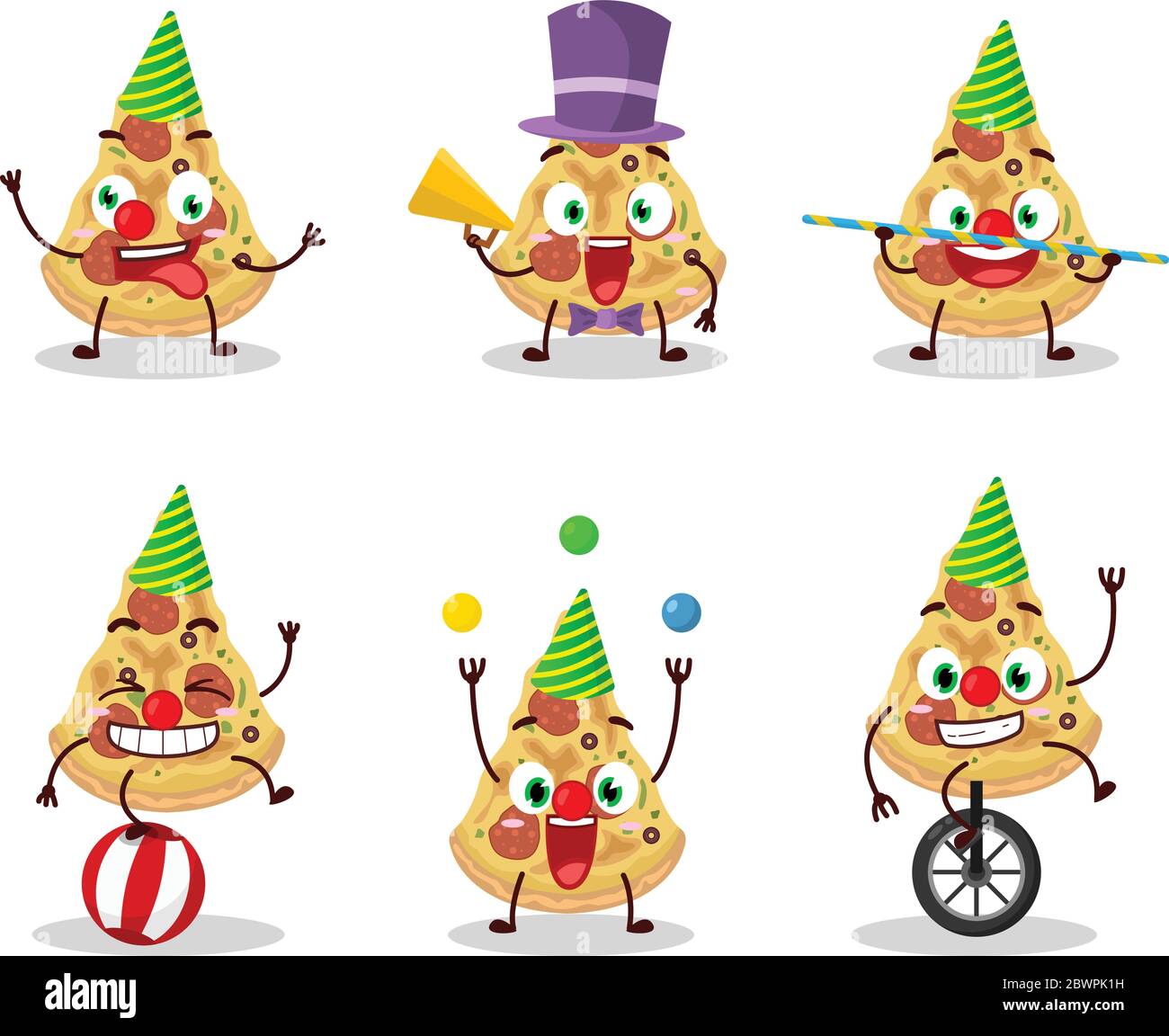 Cartoon character of slice of pizza with various circus shows Stock Vector