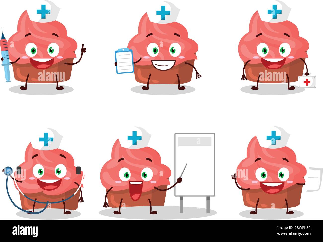 Doctor Profession Emoticon With Strawberry Cake Cartoon Character Stock Vector Image And Art Alamy 2596