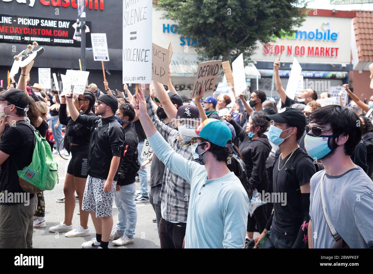 Los Angeles, USA. 02nd June, 2020. Los Angeles, CA - June 2, 2020: Demonstrators attend the George Floyd Black Lives Matter Protest on June 2, 2020 on Hollywood Blvd in Los Angeles, California. Credit: MSU Studio/The Photo Access. Credit: The Photo Access/Alamy Live News Stock Photo