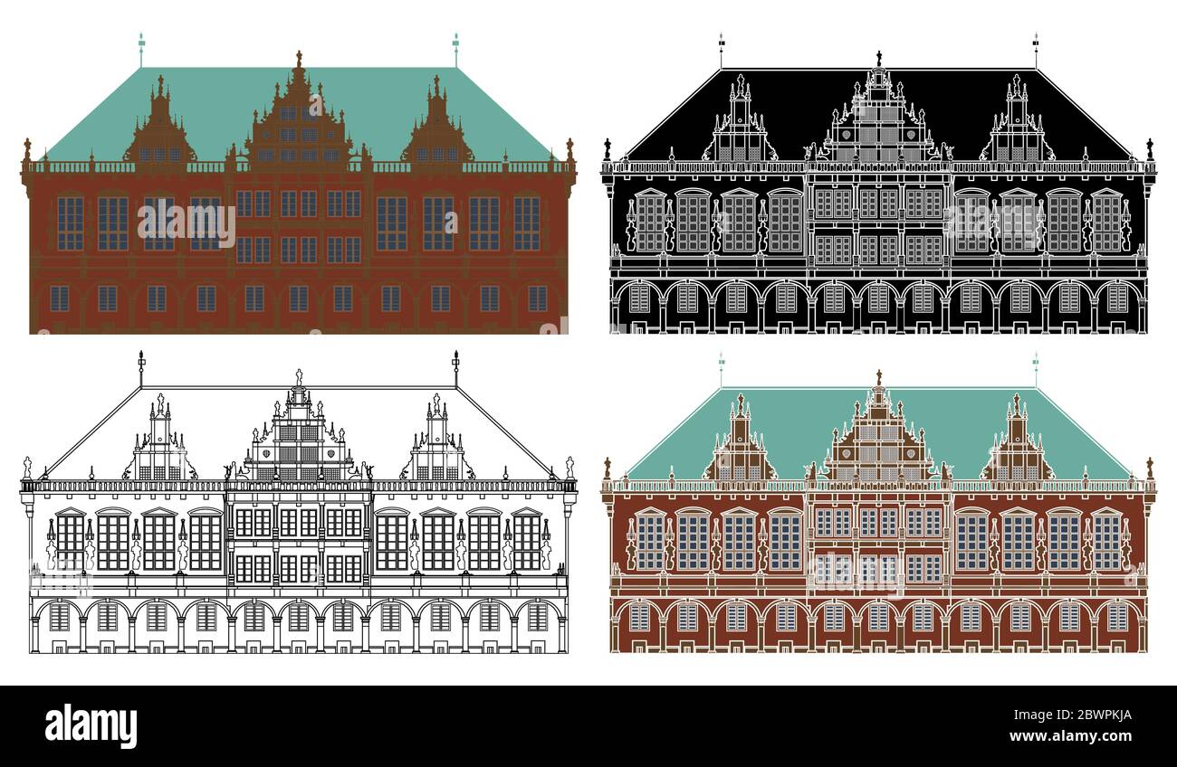 Old Bremen town hall in front view Stock Vector