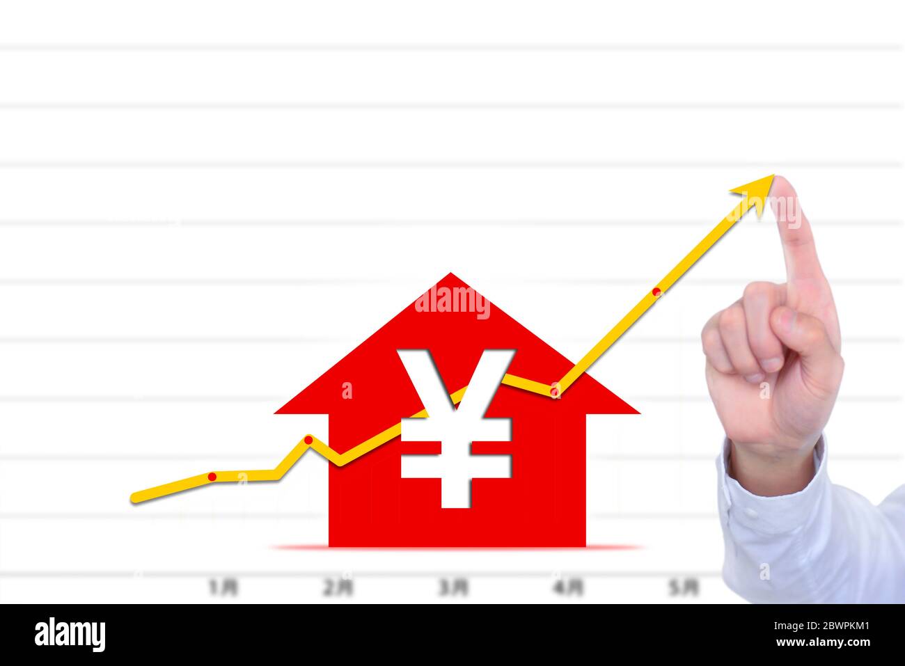 Closeup a business man finger touch the red business growth graph. Stock Photo