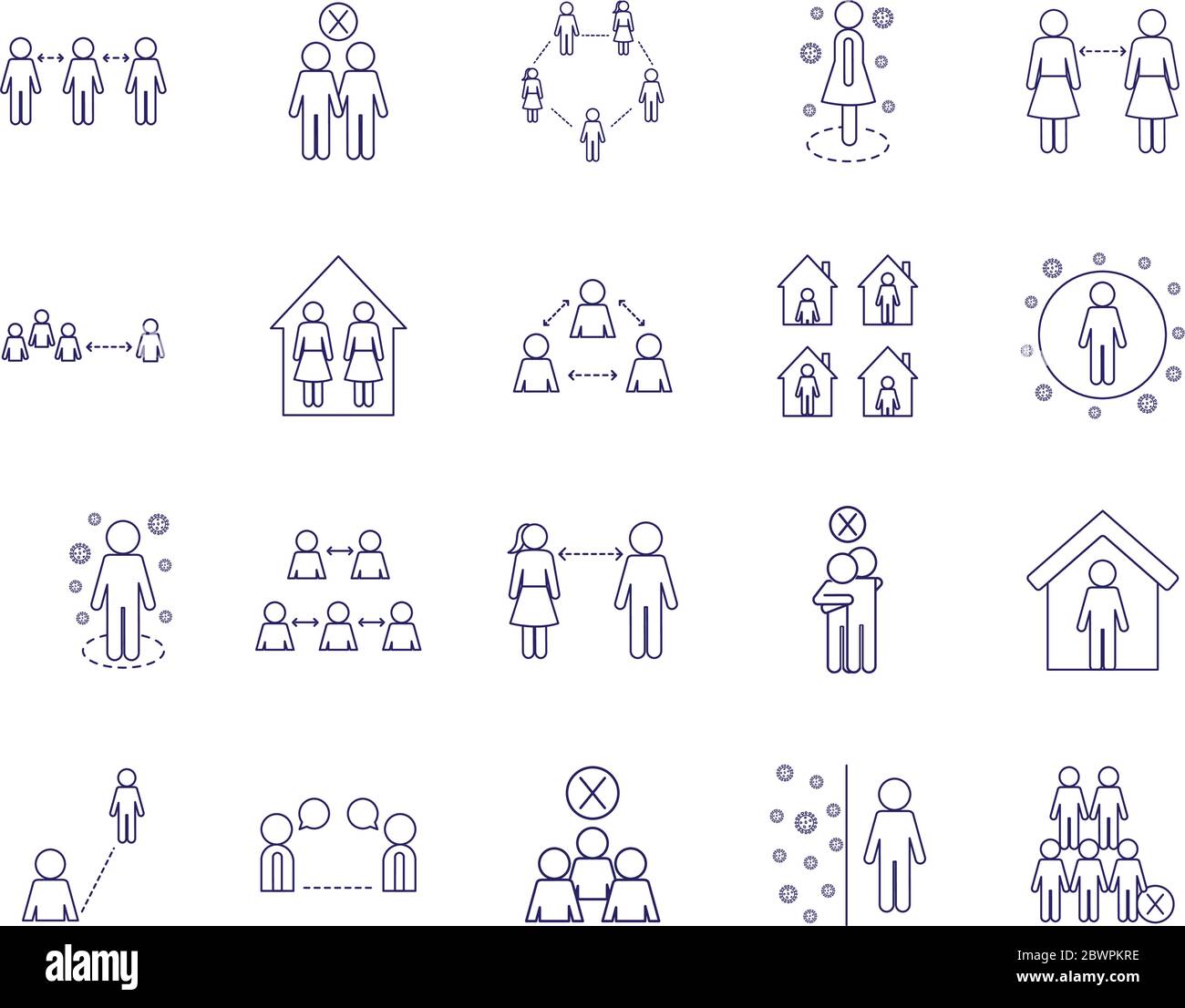 Social distancing line style icon set vector design Stock Vector Image ...