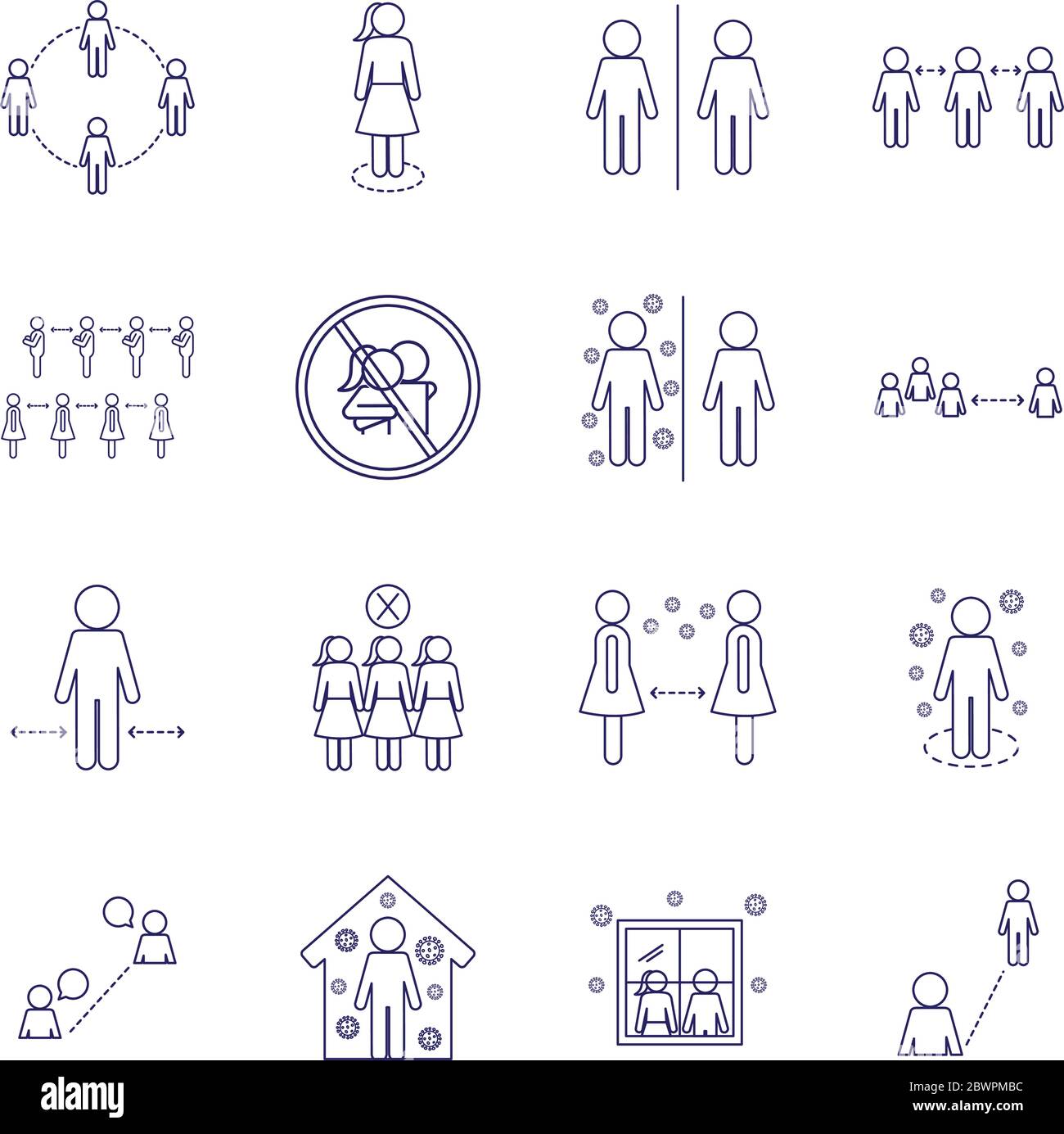 Social distancing line style icon set vector design Stock Vector Image ...