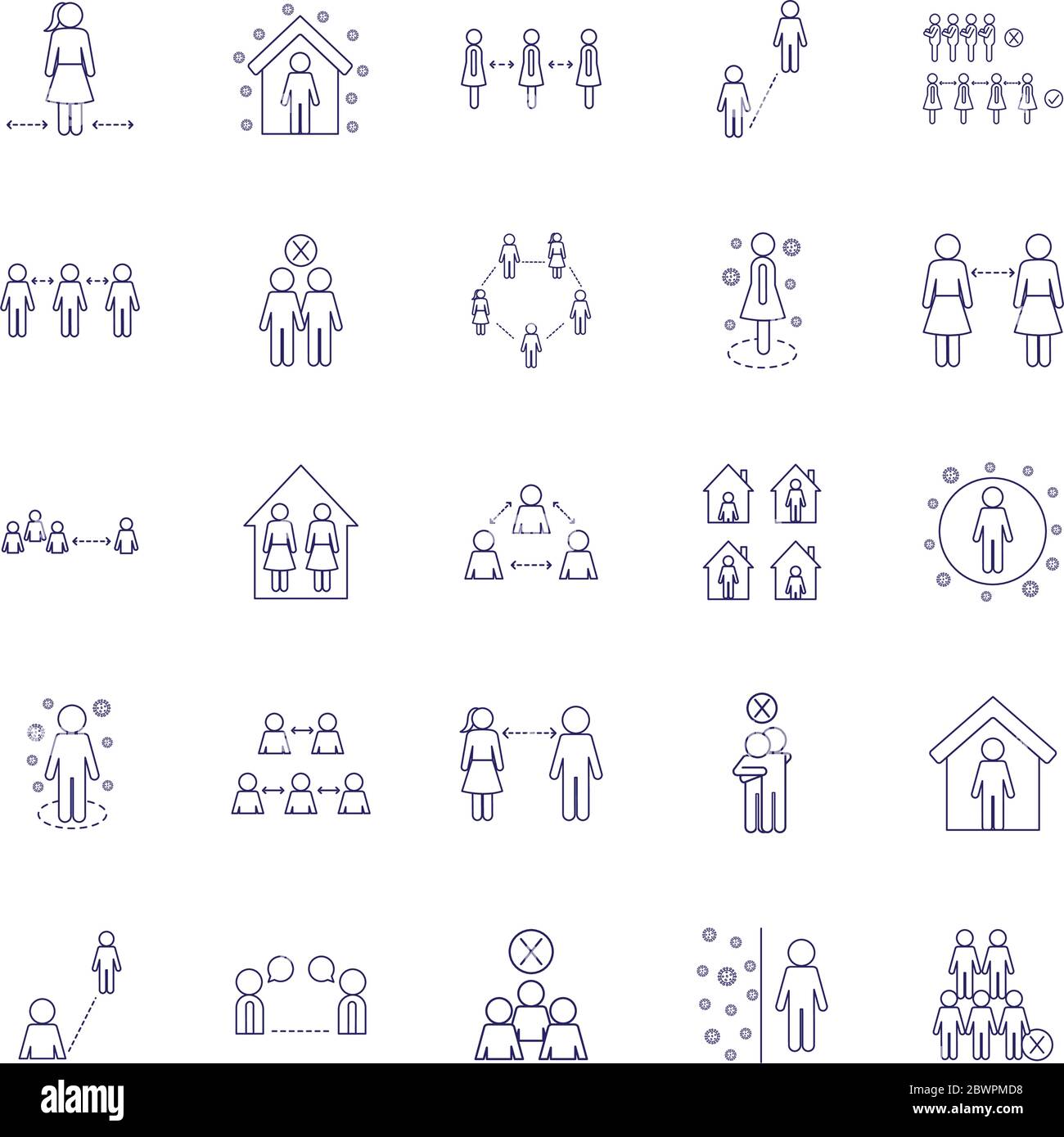 Social distancing line style icon set vector design Stock Vector Image ...