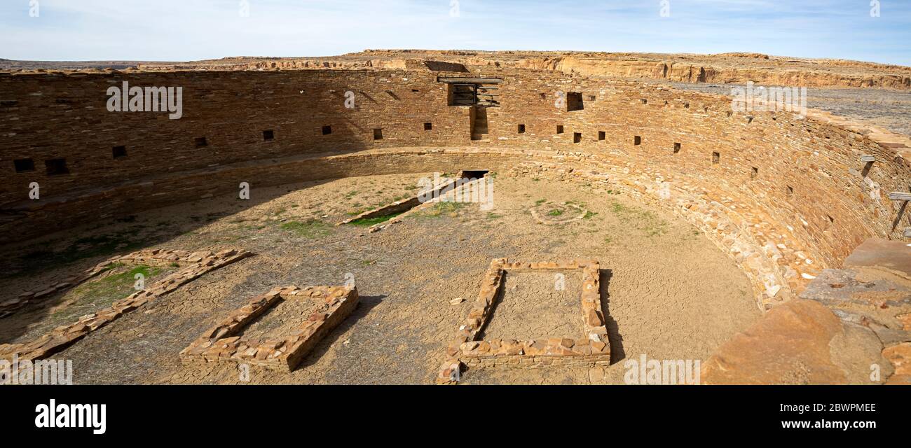 NM00404...NEW MEXICO - Large Kiva at Casa Rinconada Community preserved in the Chaco Culture National Historical Park; a World Heritage Park. Stock Photo
