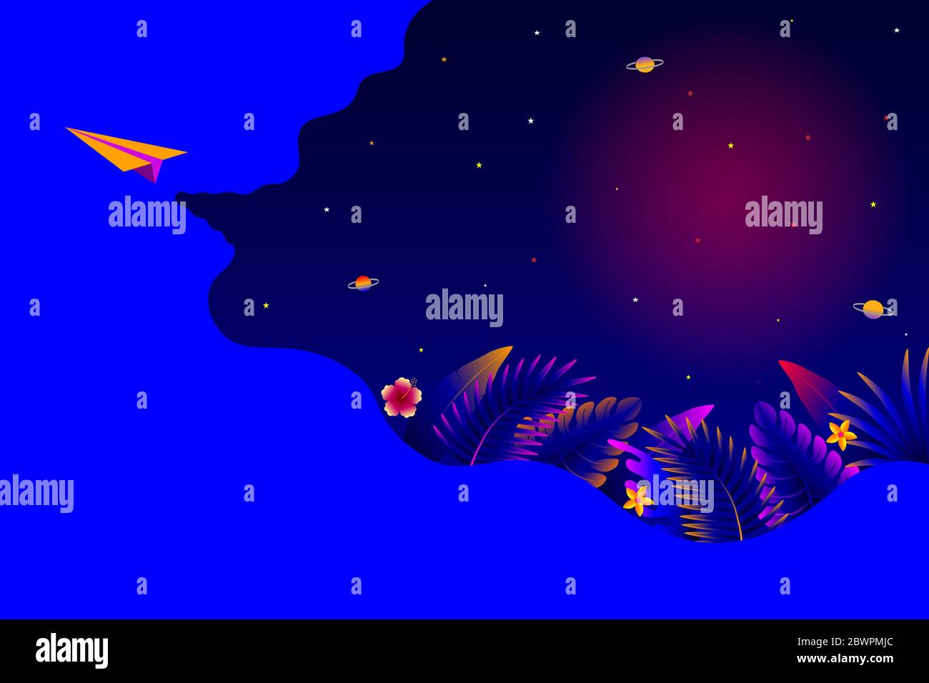 Abstract leaves colorful background on the sky with paper plane free ...