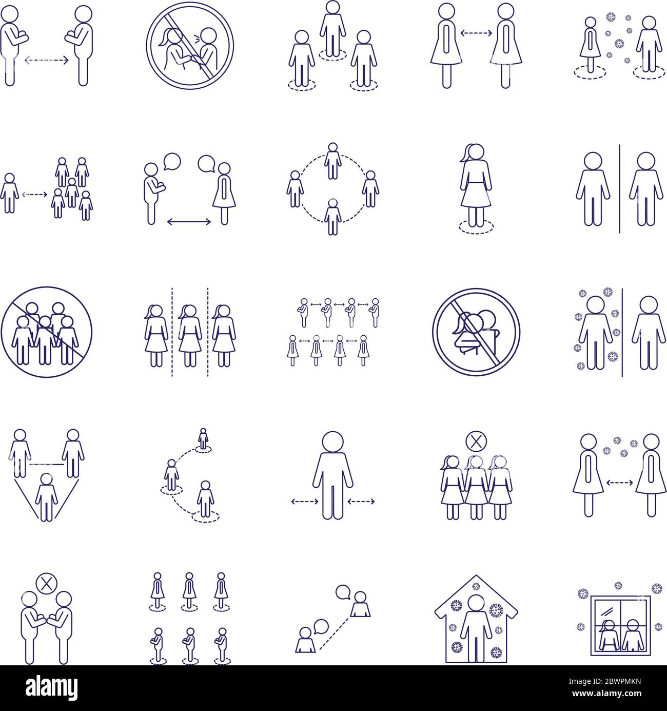 Social distancing line style icon set vector design Stock Vector Image ...