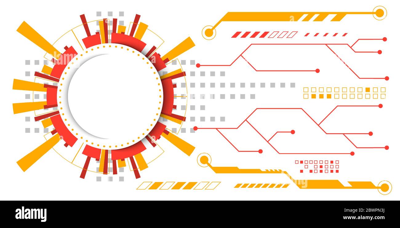 Abstract technology background with yellow and red hitech style circle
