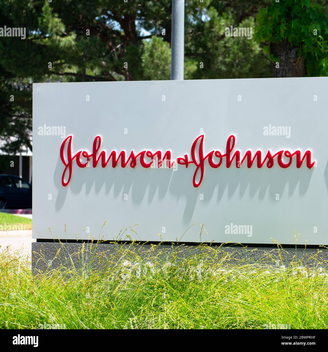Johnson Johnson sign at multinational corporation office in Silicon
