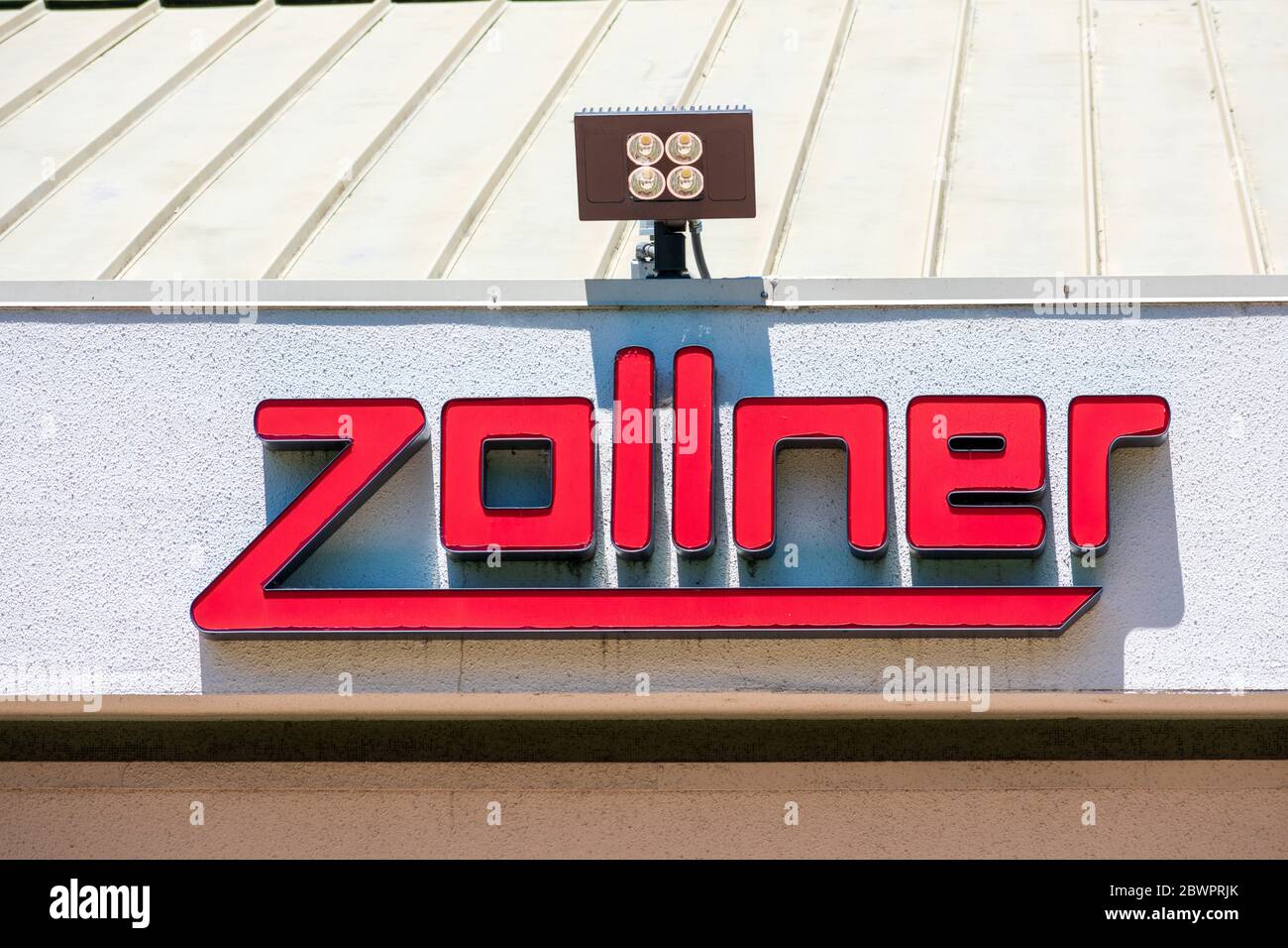 Zollner sign atop Zollner Elektronik AG headquarters campus in Silicon Valley - Milpitas, CA, USA - 2020 Stock Photo