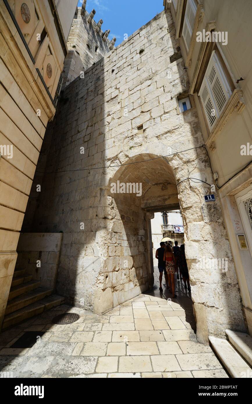 A gate to the Dicletians Palace in Split, Croatia. Stock Photo