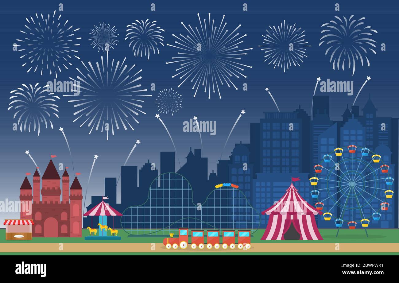 Amusement Park Circus Carnival Festival Fun Fair with Firework