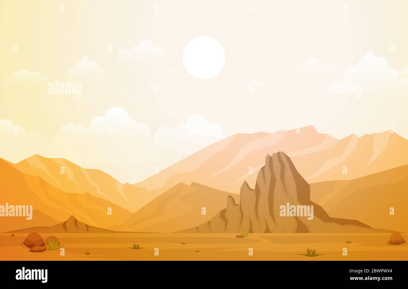 Beautiful Western Desert Landscape with Sky Rock Cliff Mountain Vector Illustration Stock Vector