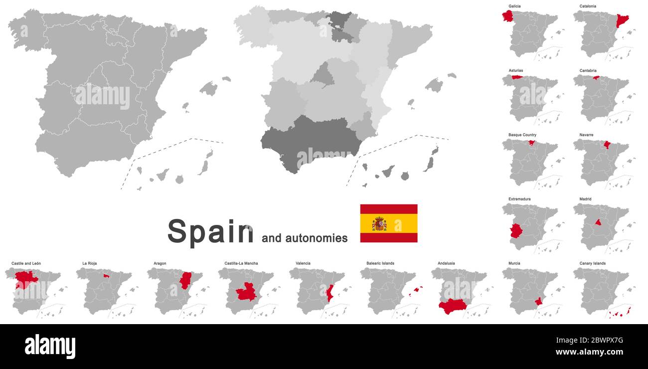 european country Spain and autonomies in details Stock Vector