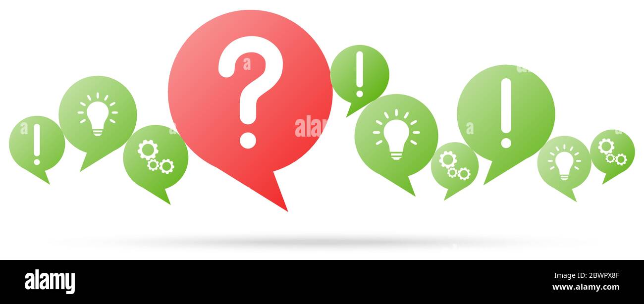 green speech bubbles with red question mark symbolizing questioning or a problem Stock Vector