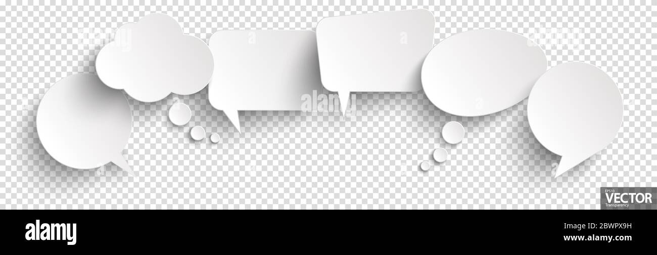 illustration of six speech bubbles with shadow looking like stickers ...