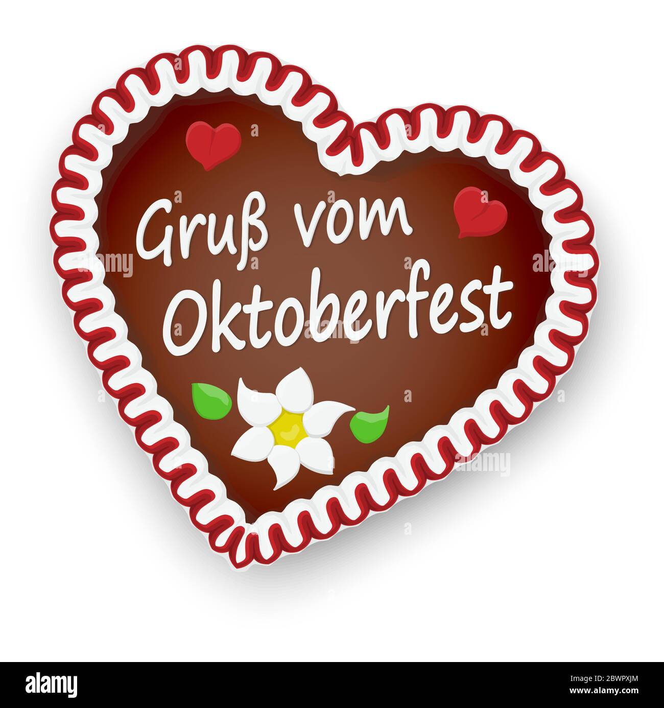 illustrated gingerbread heart with text greetings from Oktoberfest (in german) for Oktoberfest 2020 2021 time Stock Vector