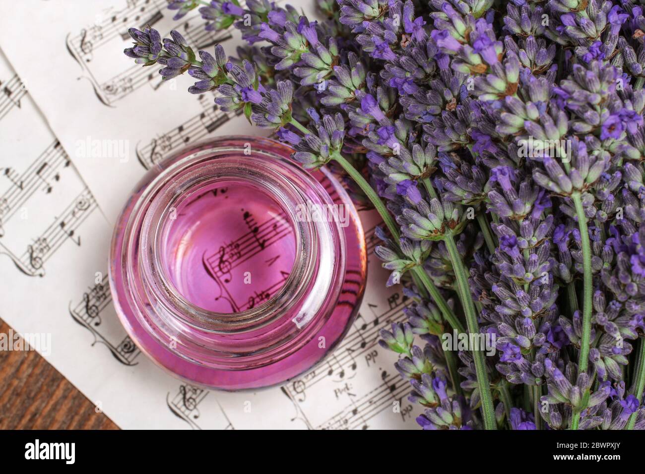Flask with lavender oil Stock Photo