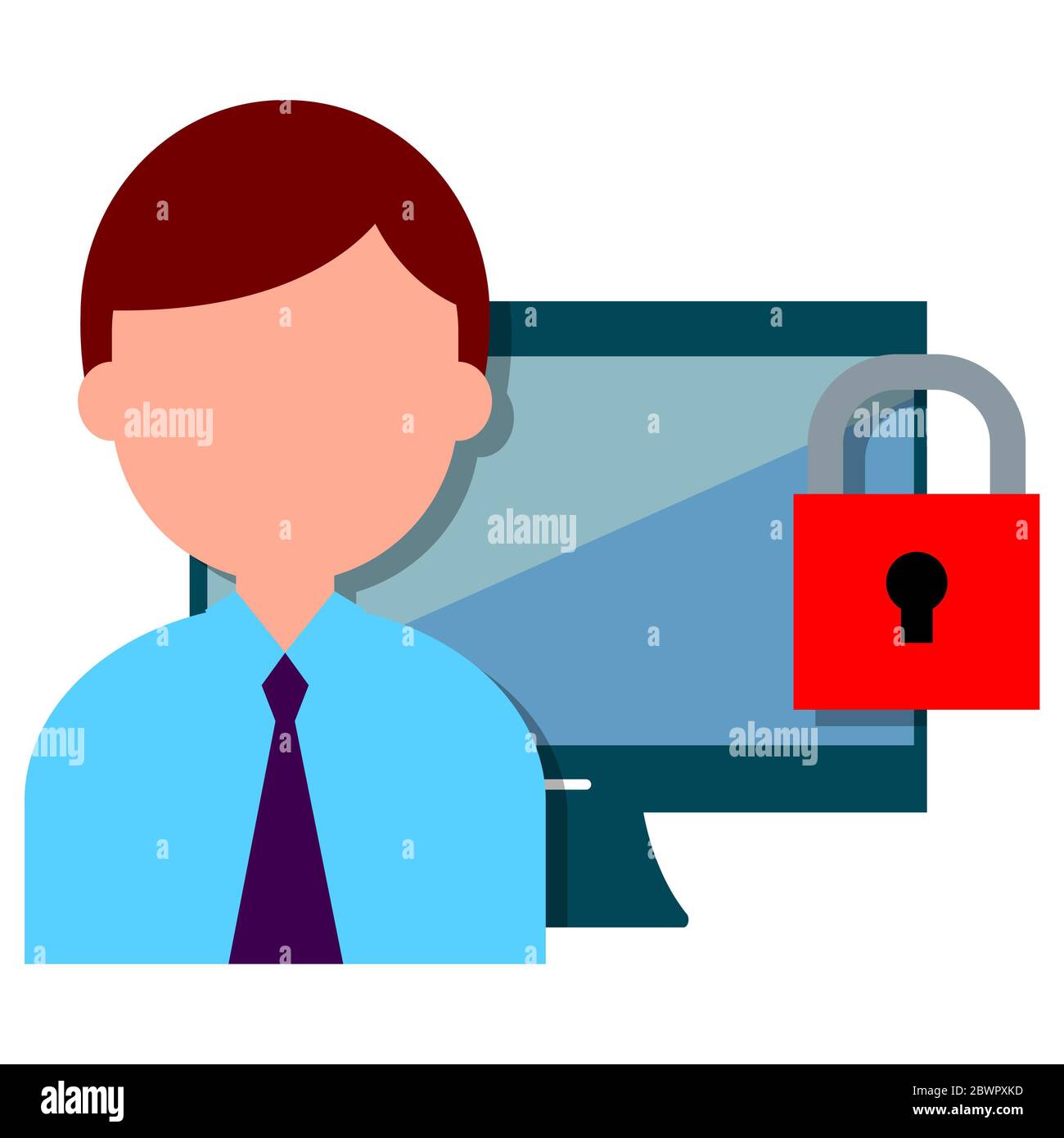 Businessman with computer monitor with padlock in background Stock Photo