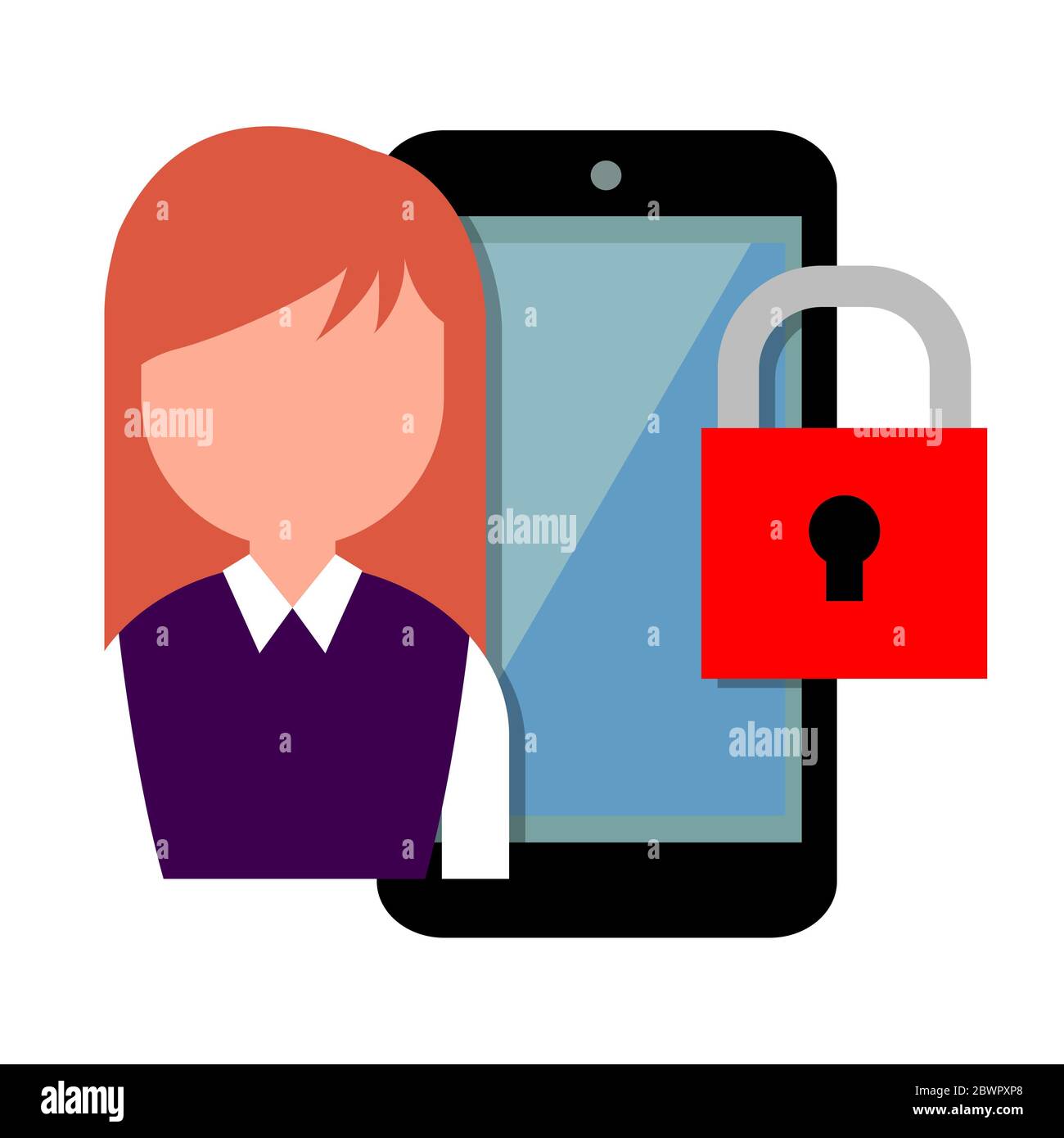 Woman and smart phone with padlock Stock Photo