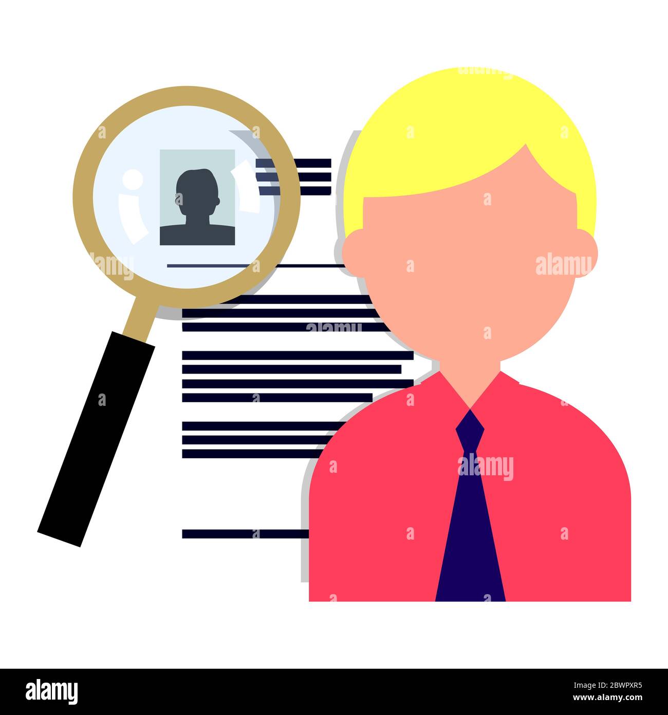 Man with and application form and magnifying glass Stock Photo