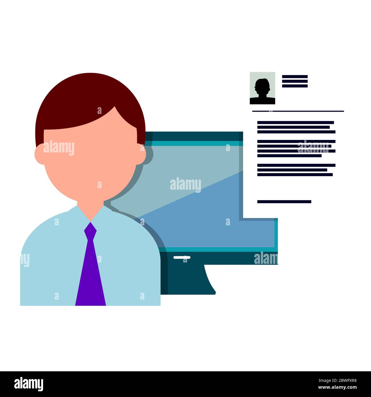 Man with and application form and computer screen Stock Photo