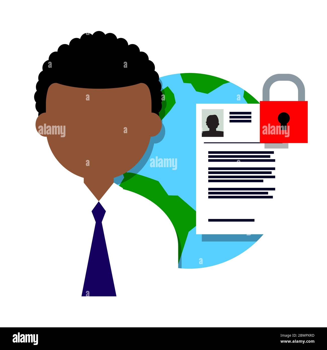 Man with globe and application form with padlock Stock Photo