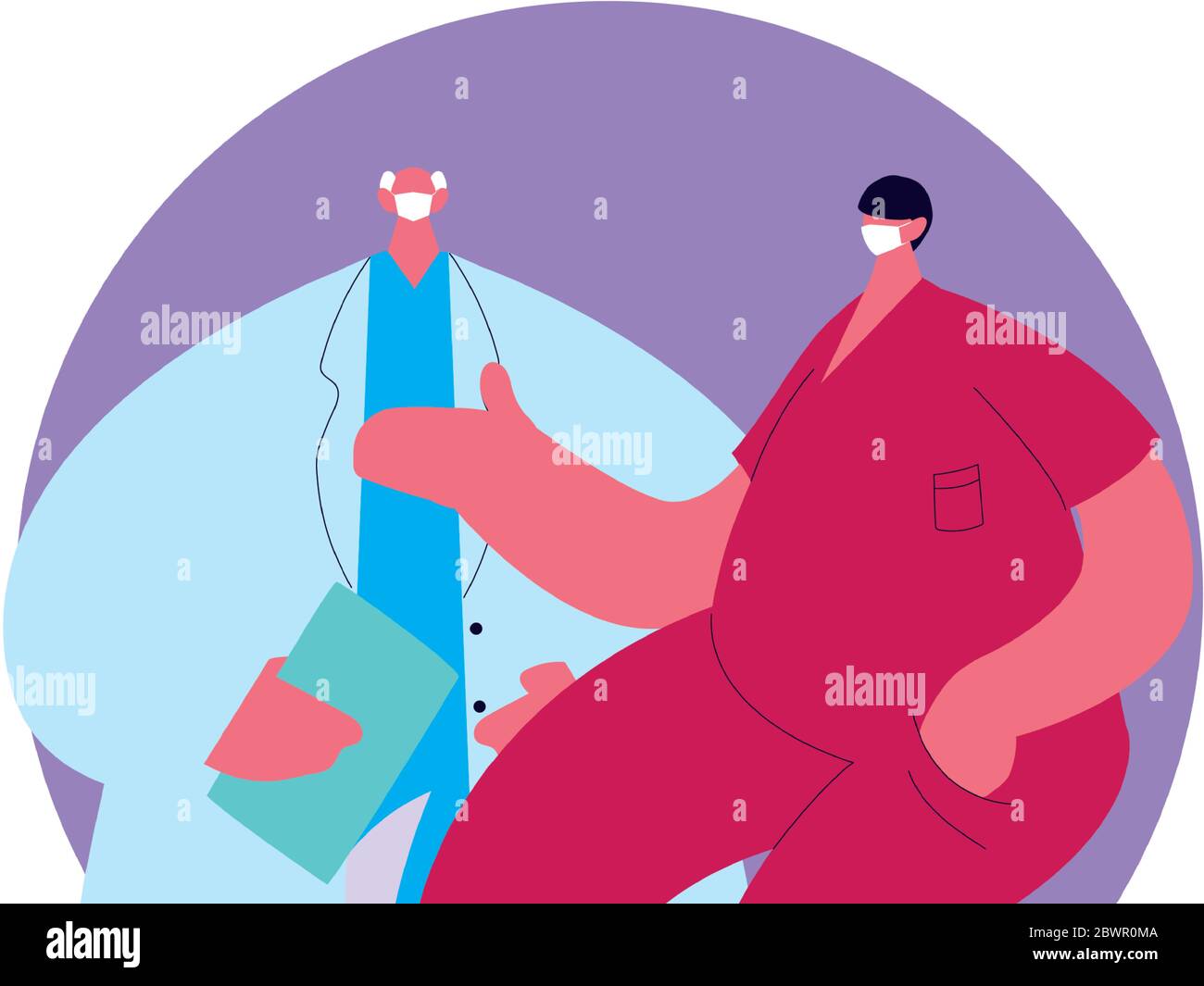 doctors wearing medical uniforms and face masks vector illustration ...