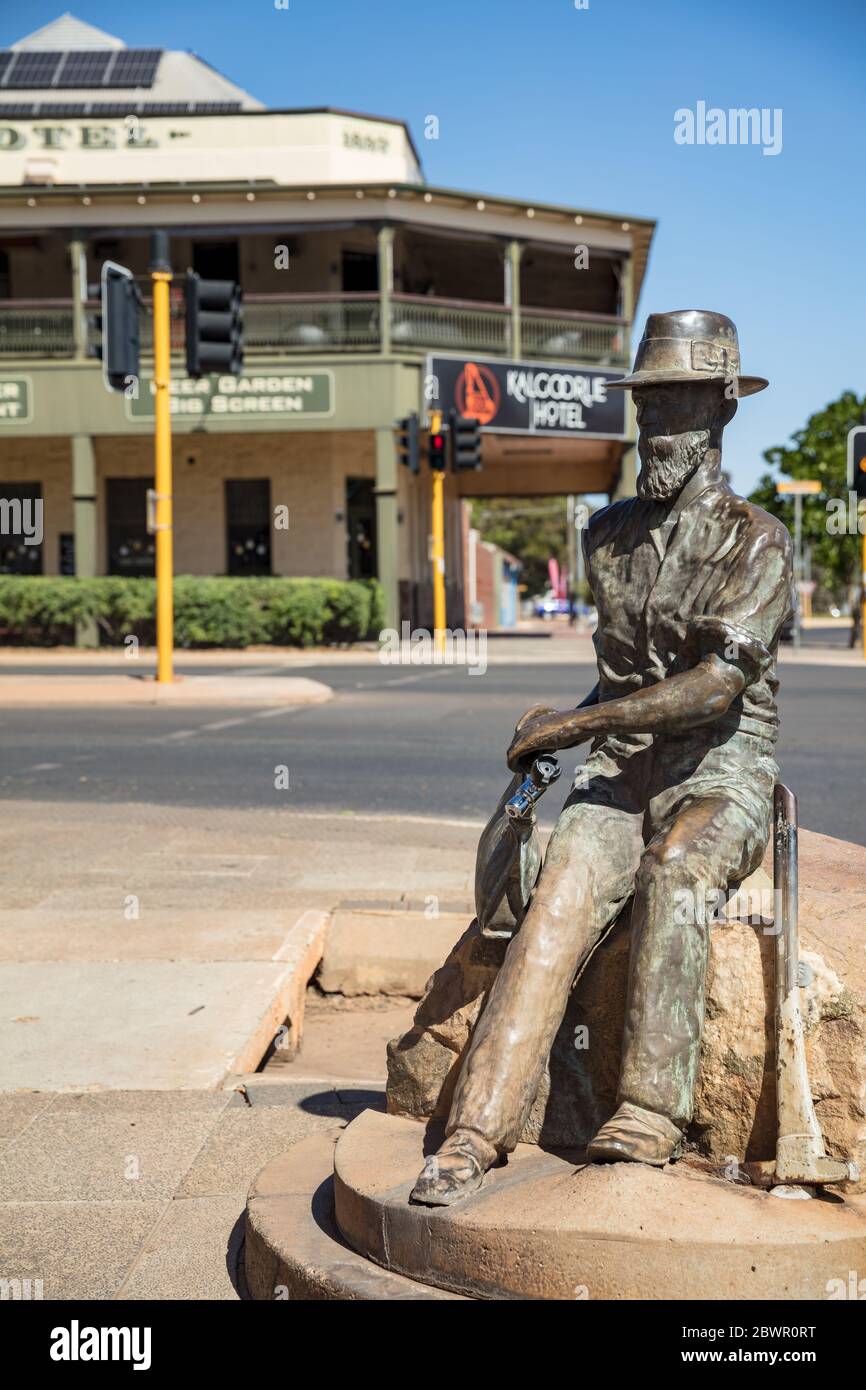 Kalgoorlie Western Australia November 14th 2019 : Statue commemorating Paddy Hannan who found one of the first gold nuggets in WA and started the Kalg Stock Photo