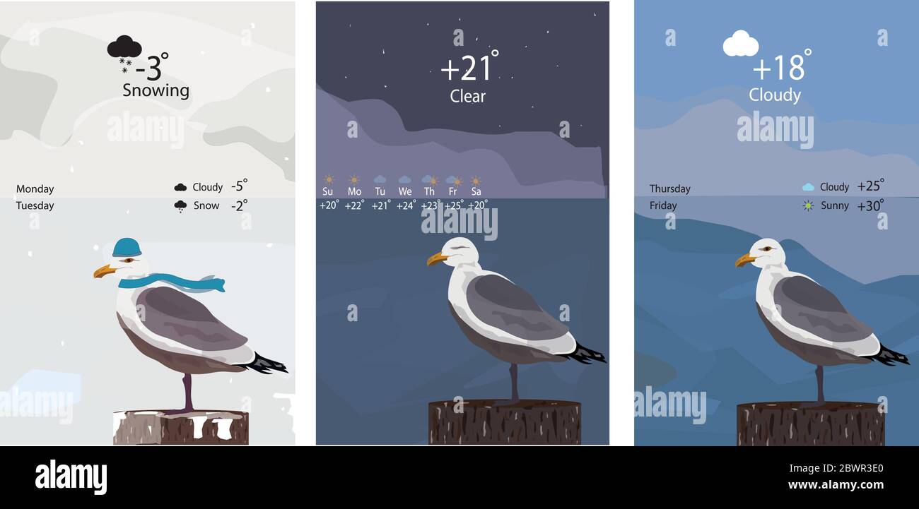 a mobile app weather forecast template Stock Vector