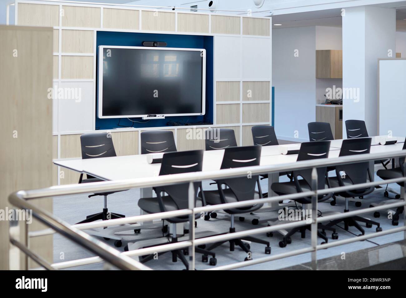 Meeting room, Monitor and camera for video conference, Office Stock Photo