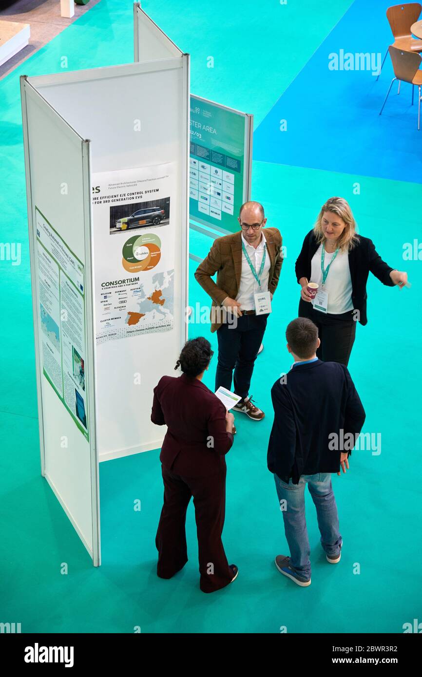 The Poster Area is a space for exhibiting posters explaining European Sustainable Mobility Projects, Go Mobility Exhibition, Professional meeting Stock Photo
