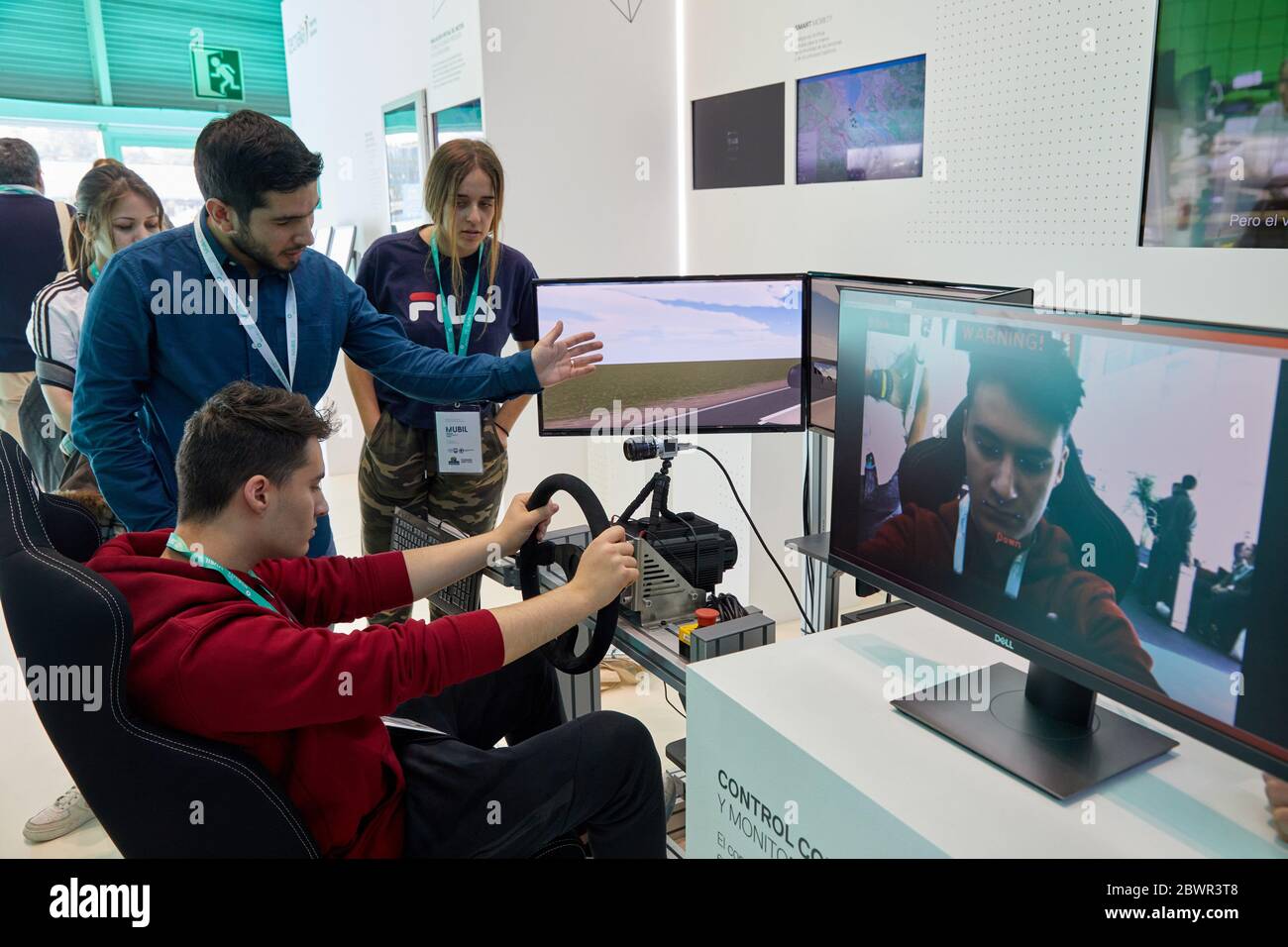 Shared control and monitoring to the driver, Vehicle driving simulator, Go Mobility Exhibition, Professional meeting point of the industrial and Stock Photo
