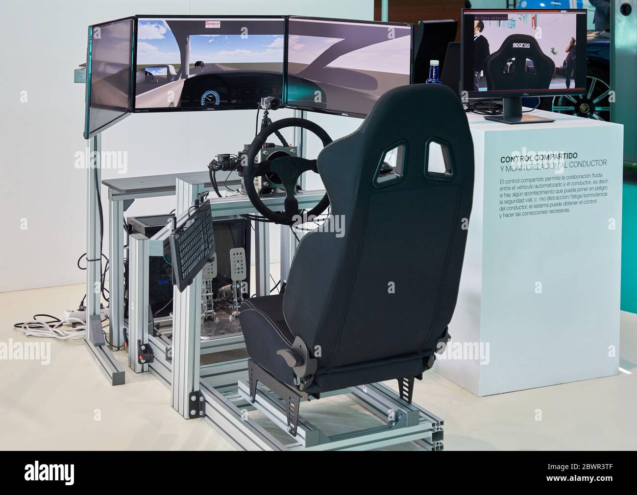 Shared control and monitoring to the driver, Vehicle driving simulator, Go Mobility Exhibition, Professional meeting point of the industrial and Stock Photo