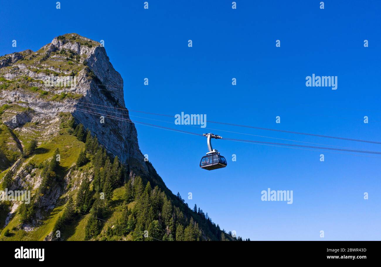 Cable car to the Moleson summit, Moleson, canton of Fribourg, Switzerland. Stock Photo
