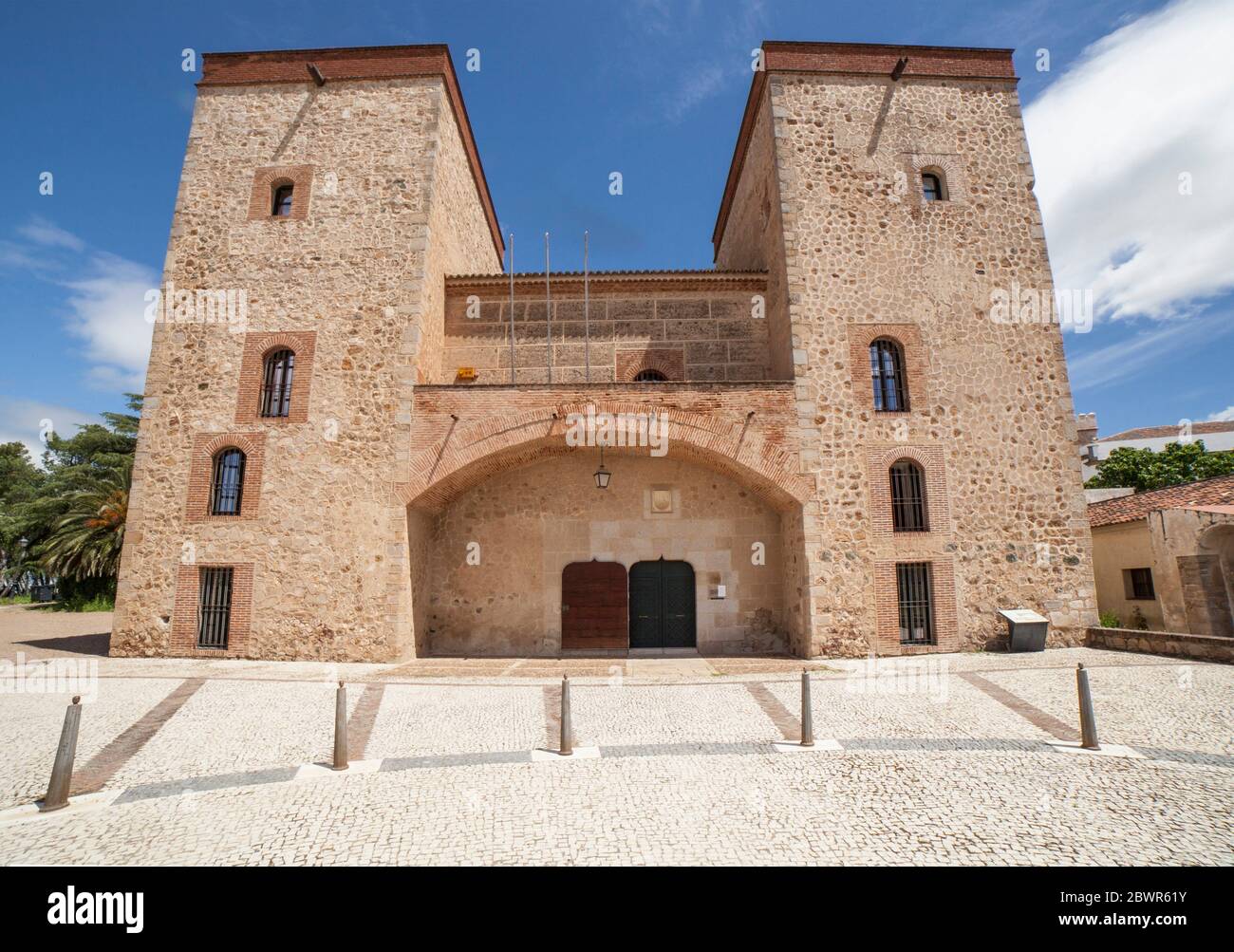 Badajoz Provincial Archaeology Museum facade, Spain. Former Palace of the Counts of Roca. Stock Photo