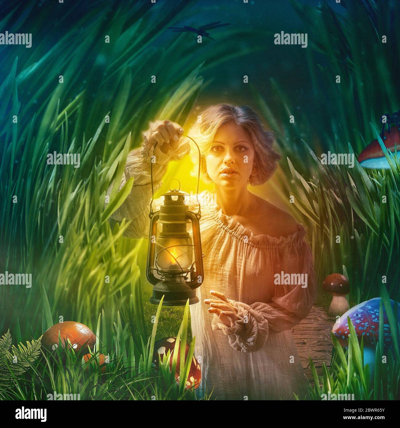Another side of reality. Young adult woman in the fantasy world. Stock Photo