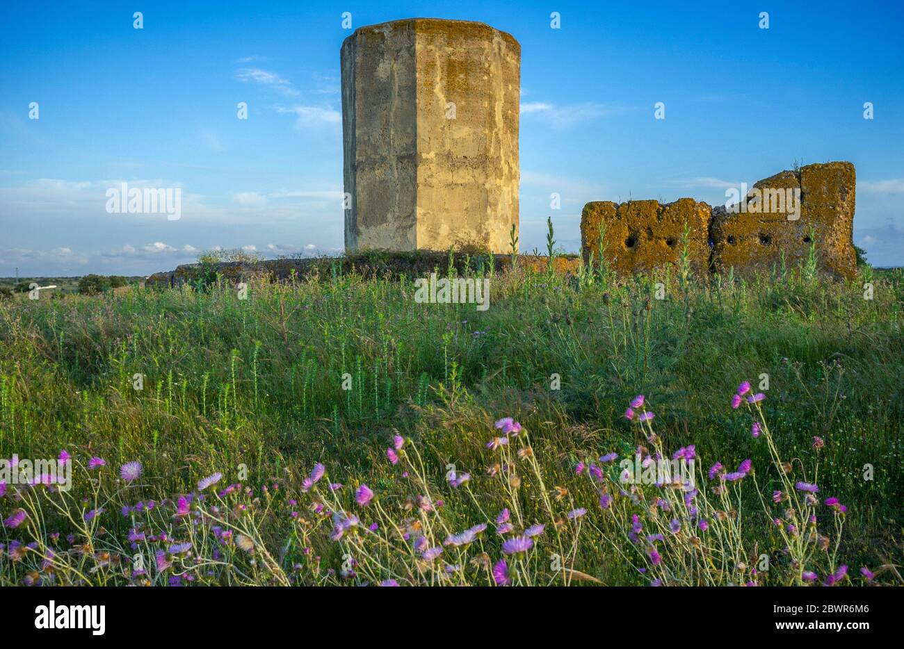 Almohad watchtower of Ibn Marwan or Los Rostros, outskirts Badajoz, Extremadura, Spain. Stock Photo